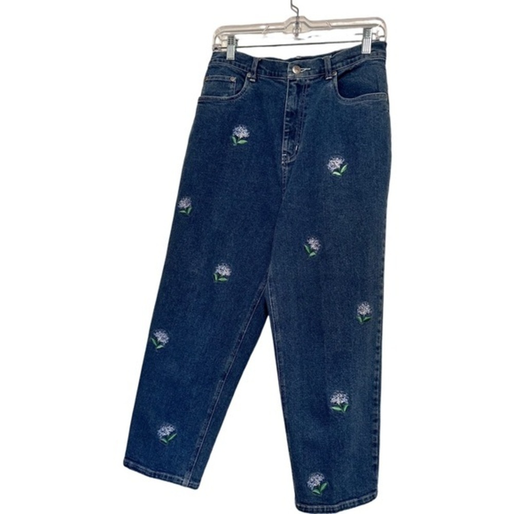 Vintage 80’s Quaker Factory High Rise Floral Embroidered Denim Cropped Jeans